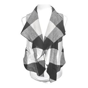 Gap Black & White Flannel Wool Blend Cascading Open Front Vest Size XS NWT